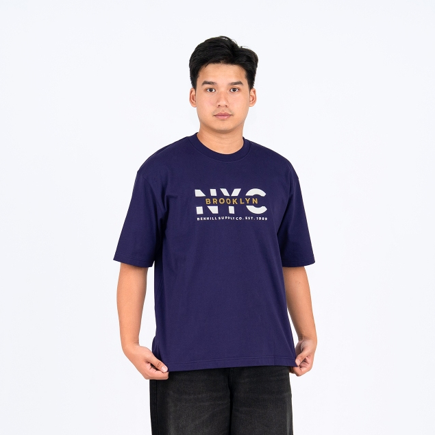 BENHILL  Oversized T-shirt Premium Cotton Kaos Pria Graphic Lengan Pendek Nyaman Navy -Grey A769-A77