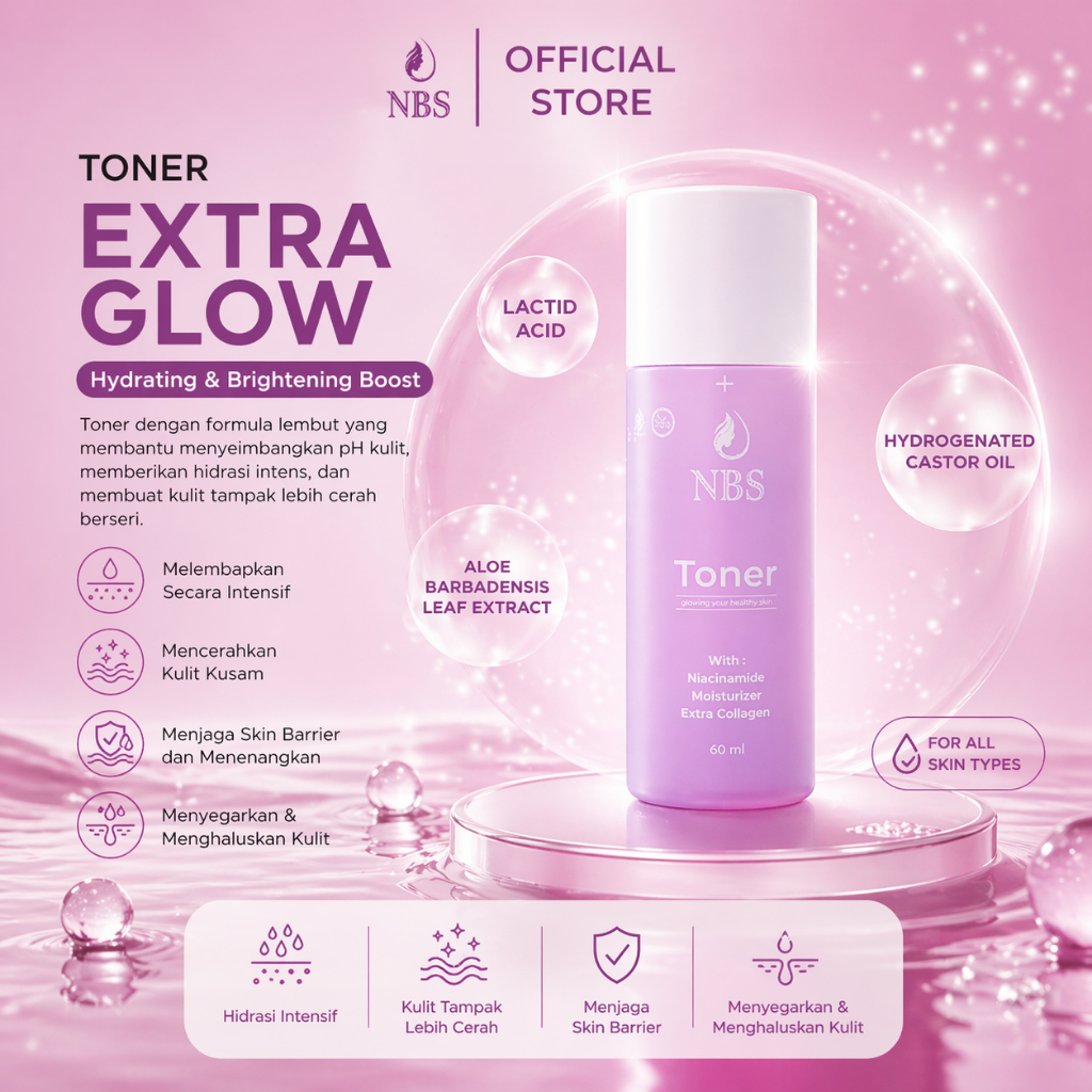 NBS Extra Glow Toner Original | Toner Melembapkan & Mencerahkan | Wajah Glowing & Halus BPOM