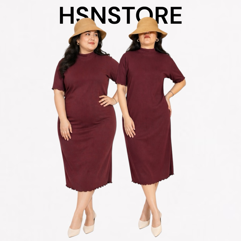 HSN  Mini Dress wanita casual RIb Knit Premiun Kriwil Polos dan Elegan Baju Daster Panjang Tebal Mid
