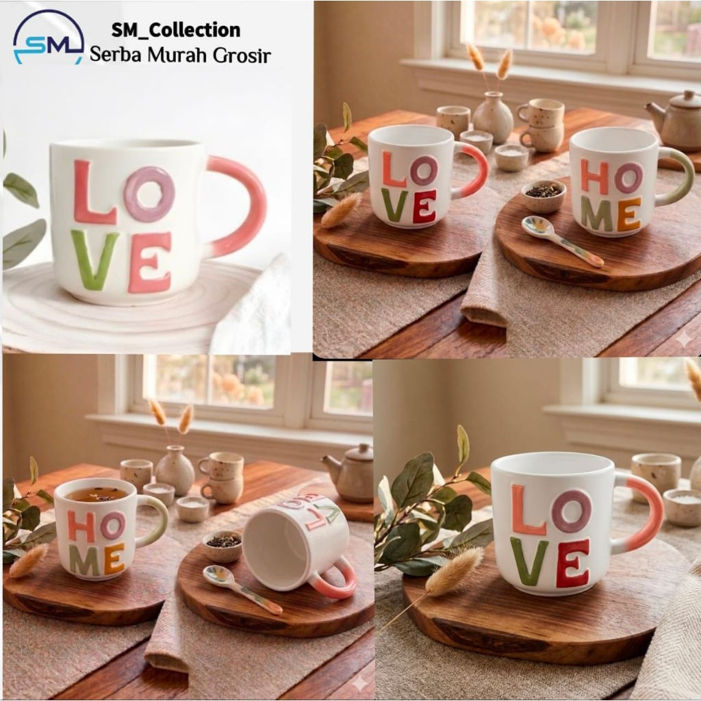 kopi mug cangkir/mug keramik/gelas mug kaca/cangkir teh/gelas minum/mug whiteline lovey 300ml