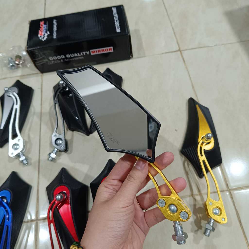 BESTPROMO (COD) HARGA SEPASANG Spion Motor Batman Model lipat Universal drat 14 Merah Biru Gold