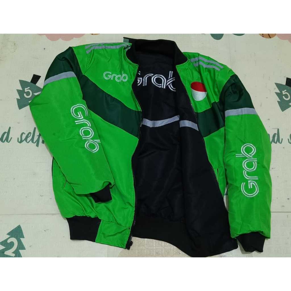 JAKET GRAB ORI BOLAK BALIK GRAB HITAM KEREN BISA DIPAKE LUAR DALAM BORDIR WATERPROOF BISA DIPAKE VER