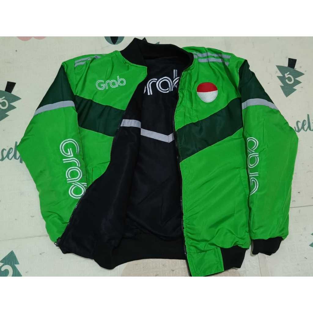 JAKET NGOJOL GRAB ORI GRAB HITAM JAKET BOLAK BALIK GRAB SEMUA BORDIR SAKU ADA 6