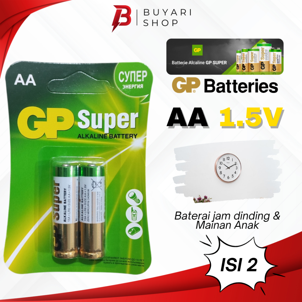 AA GP Super Alkaline 1,5V Baterai Non-Rechargeable Batre Jam Dinding Mainan Anak Kamera Digital
