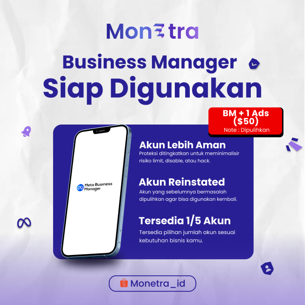 Akun FB Verified / Status Iklan dipulihkan + Isi 2 Akun BM Business manager + Sudah Dipanaskan Anti 
