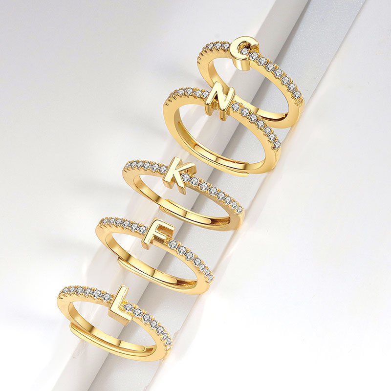 100% AMAN CINCIN HURUF LAPIS EMAS ABJAD HURUF A-Z STAINLESS INISIAL NAMA CINCIN ALPHABET WANITA