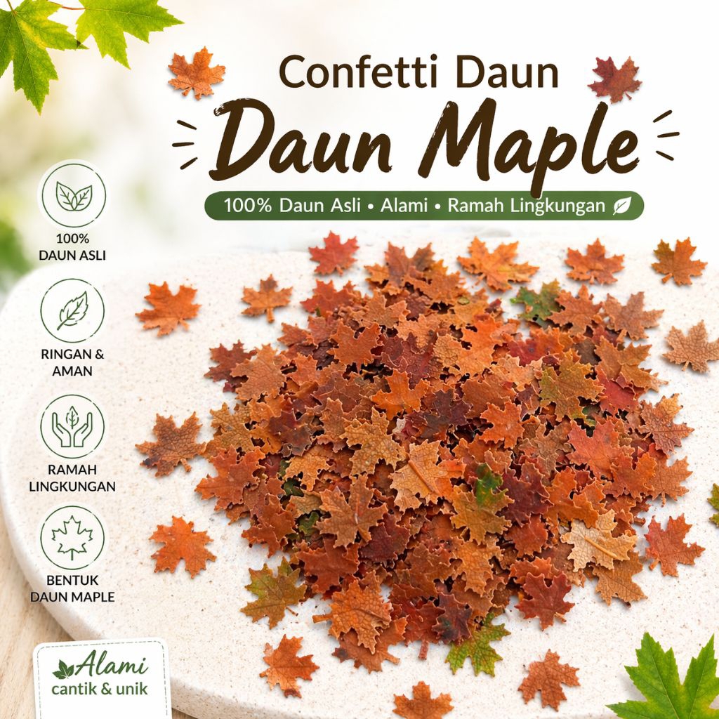Confetti daun kering bentuk daun maple / confetti ramah lingkungan Confetti Daun Natural Handmade Be