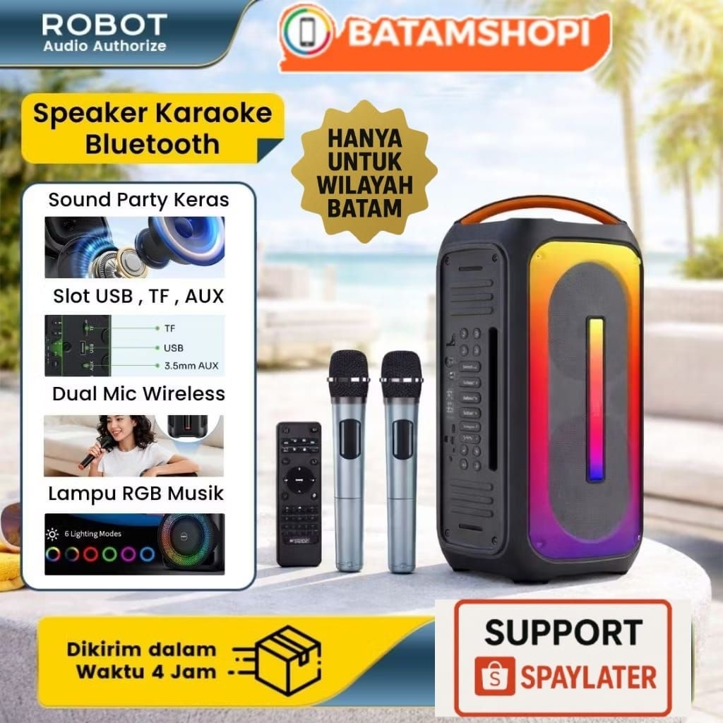 ROBOT SPEAKER KARAOKE BLUETOOTH RB650 RGB + FREE 2 MIC WIRELESS & REMOTE GARANSI - BATAM