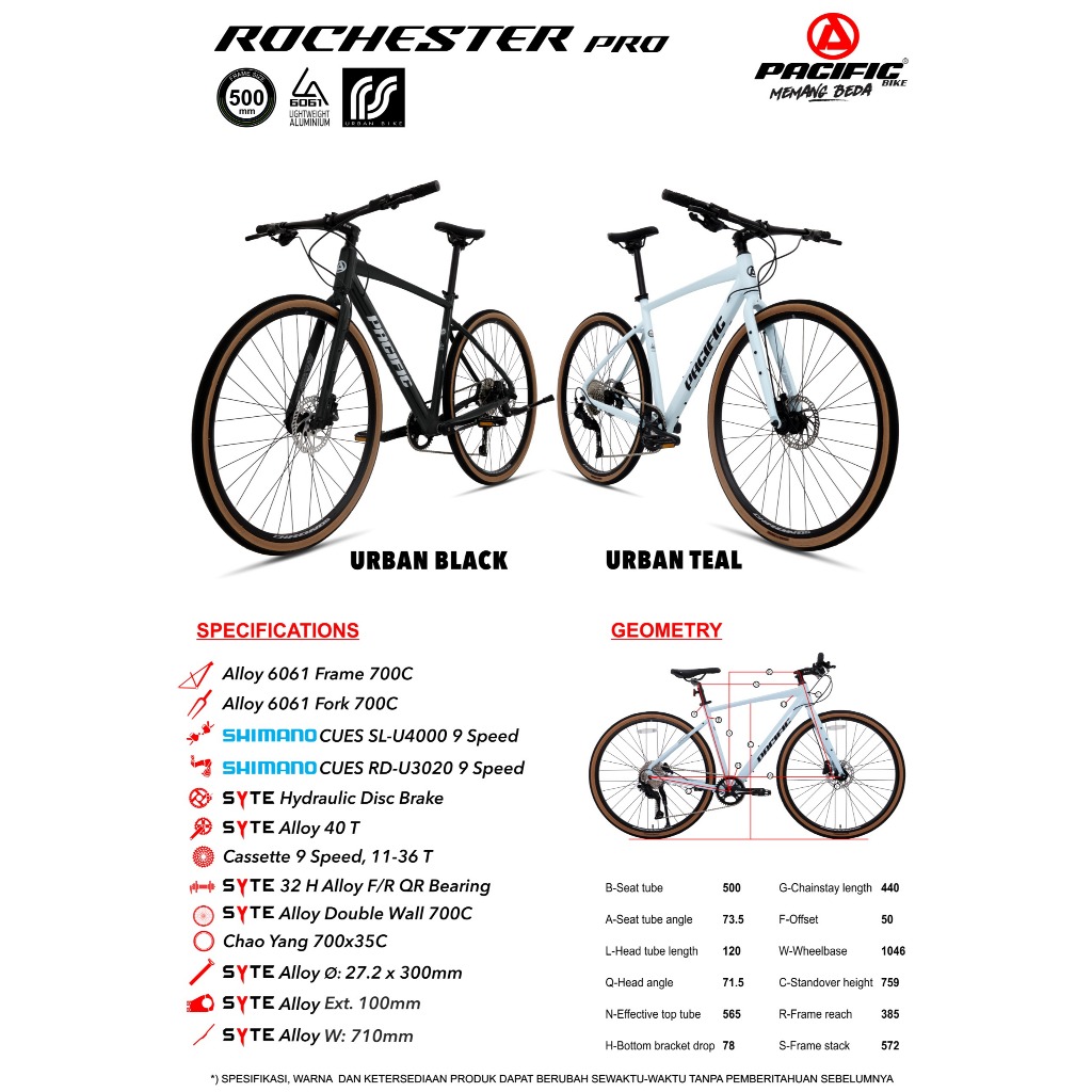Sepeda Gunung MTB Rochester Pro Pacific Size 500 Rem Hydraulic, 9 Speed