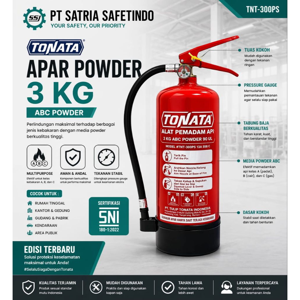 Apar 3kg Tonata ABC Powder SNI - Apar 3kg Pemadam Api Fullset