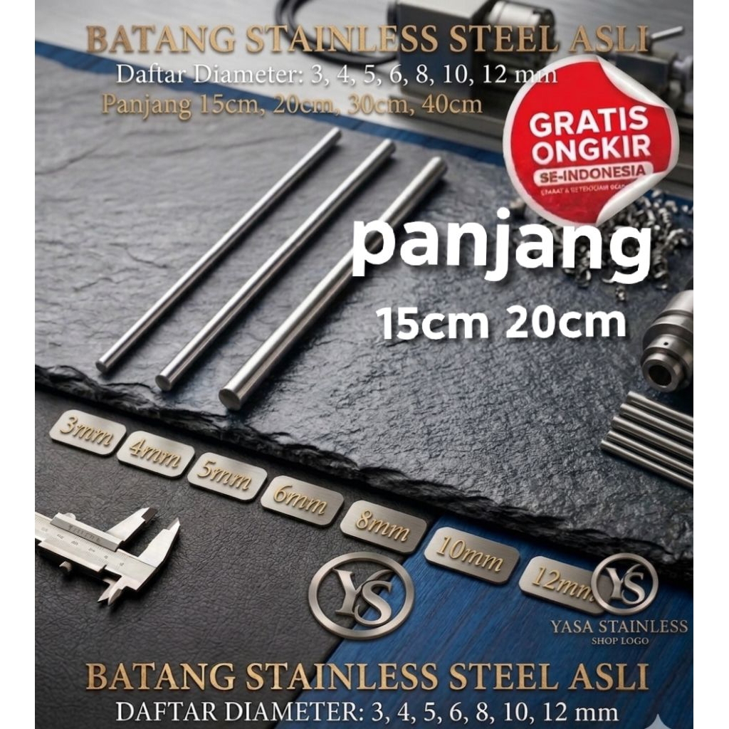 AS stainless 3mm,4mm, 5mm as padat tanpa lubang