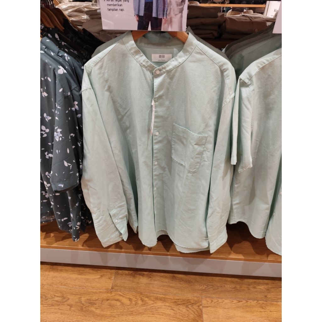 Kemeja Katun Linen Kerah Tegak Pria Uniqlo (Unisex)