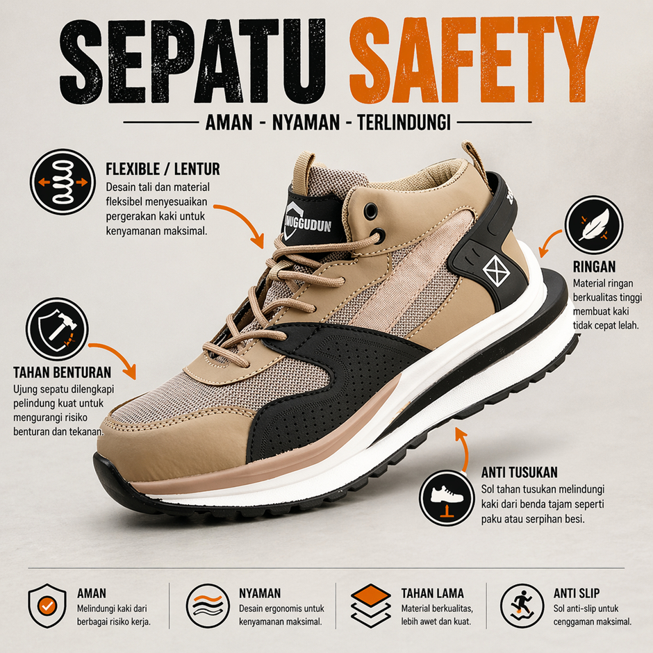 SEPATU SAFETY PRIA BOOT ANTI PAKU UJUNG BESI SPORTY ORIGINAL SAFETY SHOES SAFETY SHOES PRIA IMPORT
