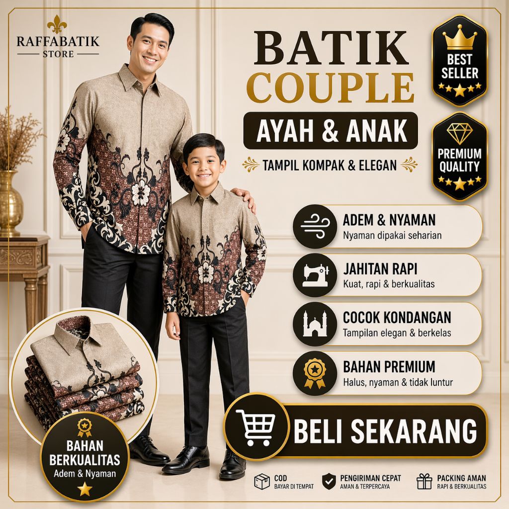 kemeja batik couple ayah anak cream floral dolby lembut motif eksklusif modern