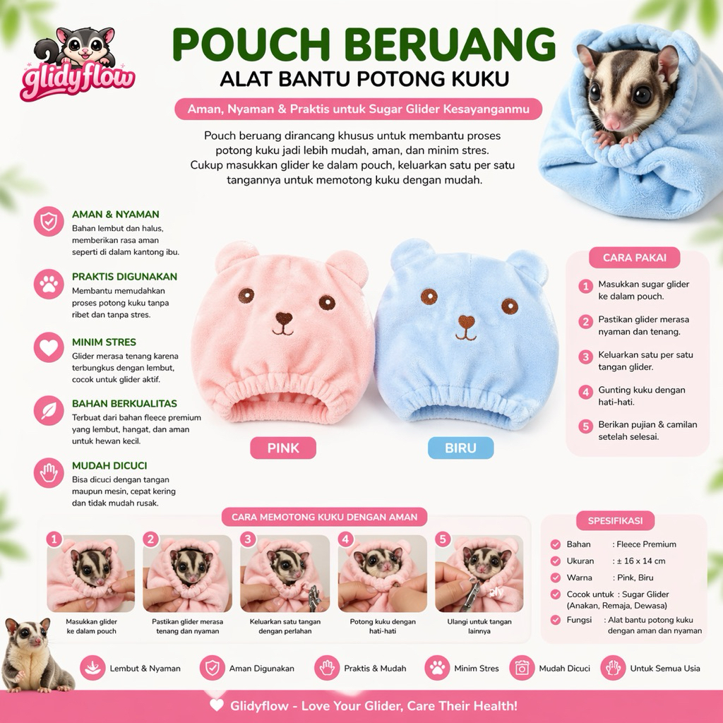 Pouch Beruang Alat Bantu Potong Kuku Sugar Glider