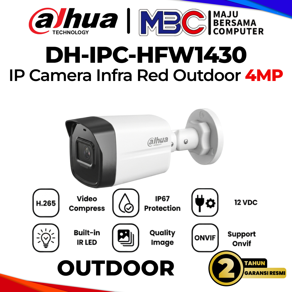 IP Cam Dahua 2K+ 4MP Outdoor HFW1430 - IP Camera ONVIF