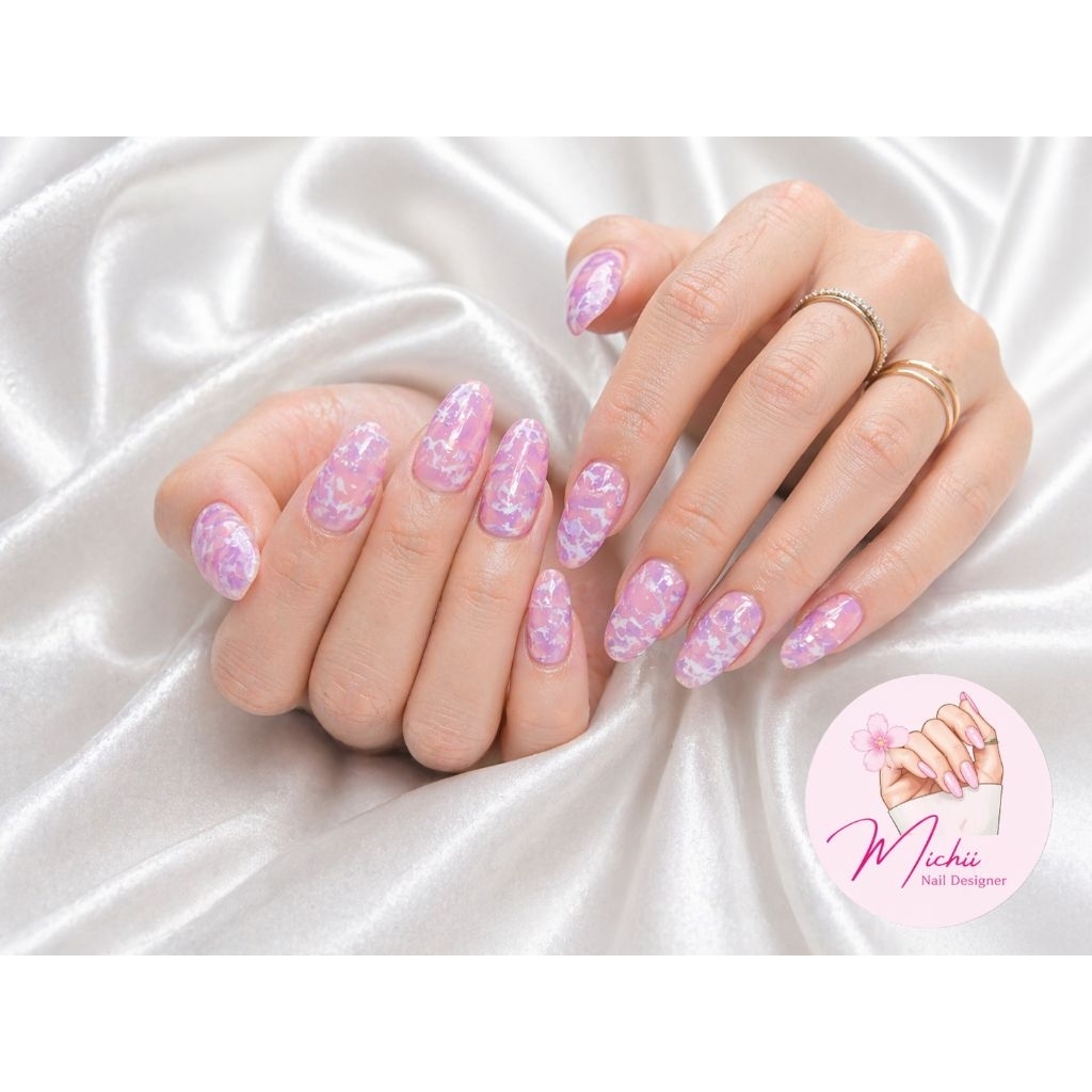 Purple Marble Nail Art Nail tips Kuku Palsu
