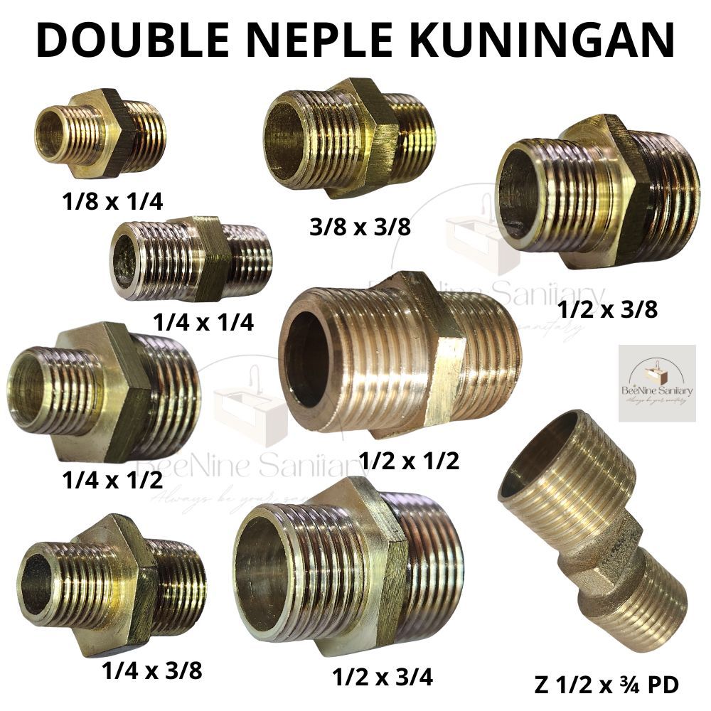 DOUBLE NEPLE KUNINGAN 1/8 1/4 1/2 3/8 3/4 inch/ Dobel Nepel/ Double Nepel/ Fitting PIPA/Sambungan Fl