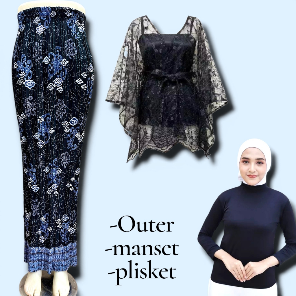 One Set Brokat Outer Kondangan Wanita Modern Rok Plisket Batik Premium