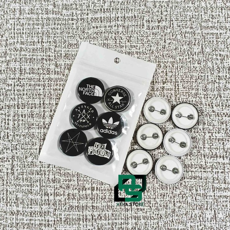 Pin Brosh Pin Button 1 Set isi 6 Logo Band Musik Brand Terlaris Aesthetic