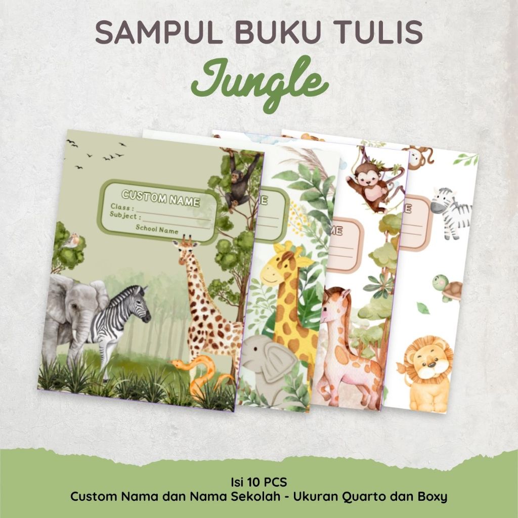 Sampul Buku Custom Nama Aesthetic - Sampul Buku Tulis - Sampul Aesthetic - Jungle Animal Safari