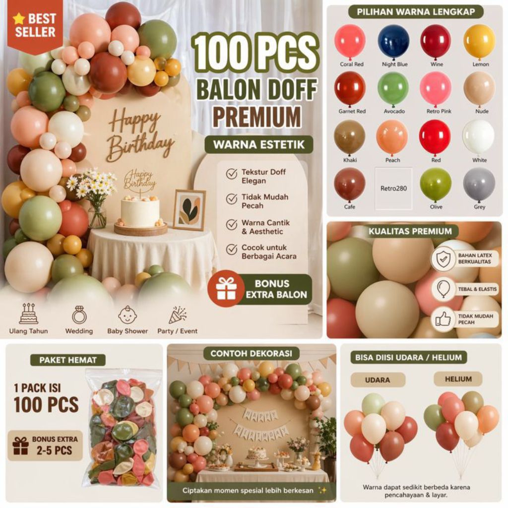 [1 PACK ISI 100 PCS] Balon Retro Vintage | Balon Retro