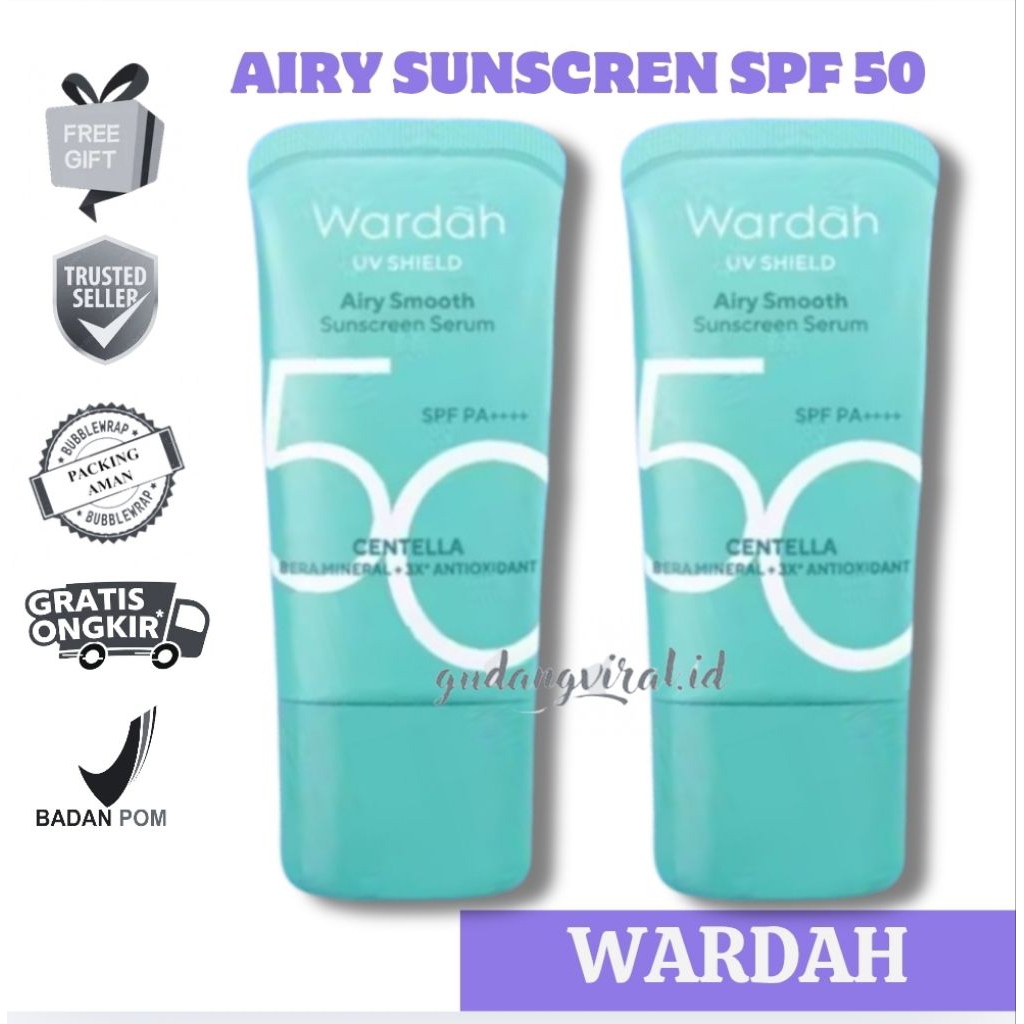 -GV- Wardah Sunscreen UV Shield Airy Smooth Serum SPF 50 PA++++ 25ml SUNSCREEN Meredakan Jerawat, Ri