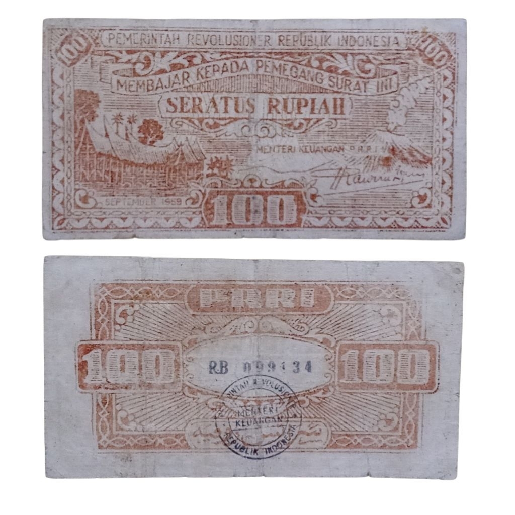 Uang Kuno 100 Rupiah Orida PRRI tahun 1939