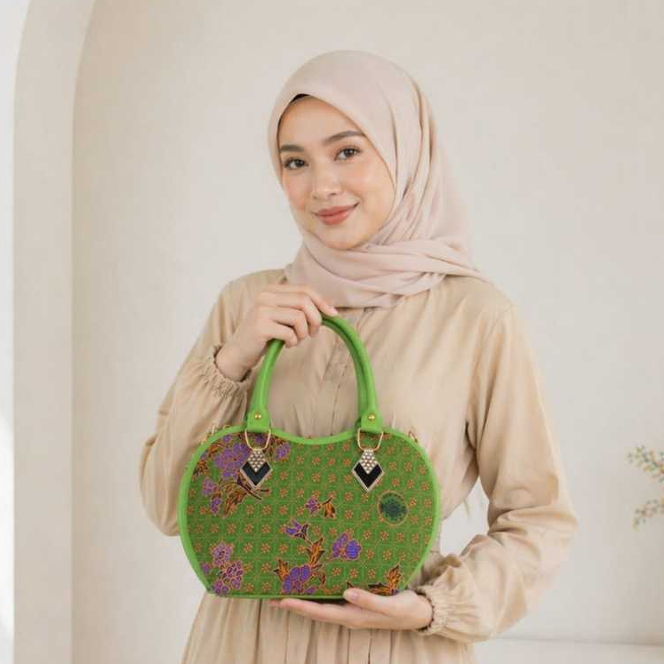Tas Pengajian Muslimat NU Motif Batik Bunga Elegan | Tas Ibu-Ibu Pengajian Resleting Kuat & Muat Ban