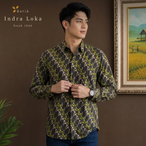 Batik Indra loka -  Mens Batik Shirt Short Sleeve 100% Cotton