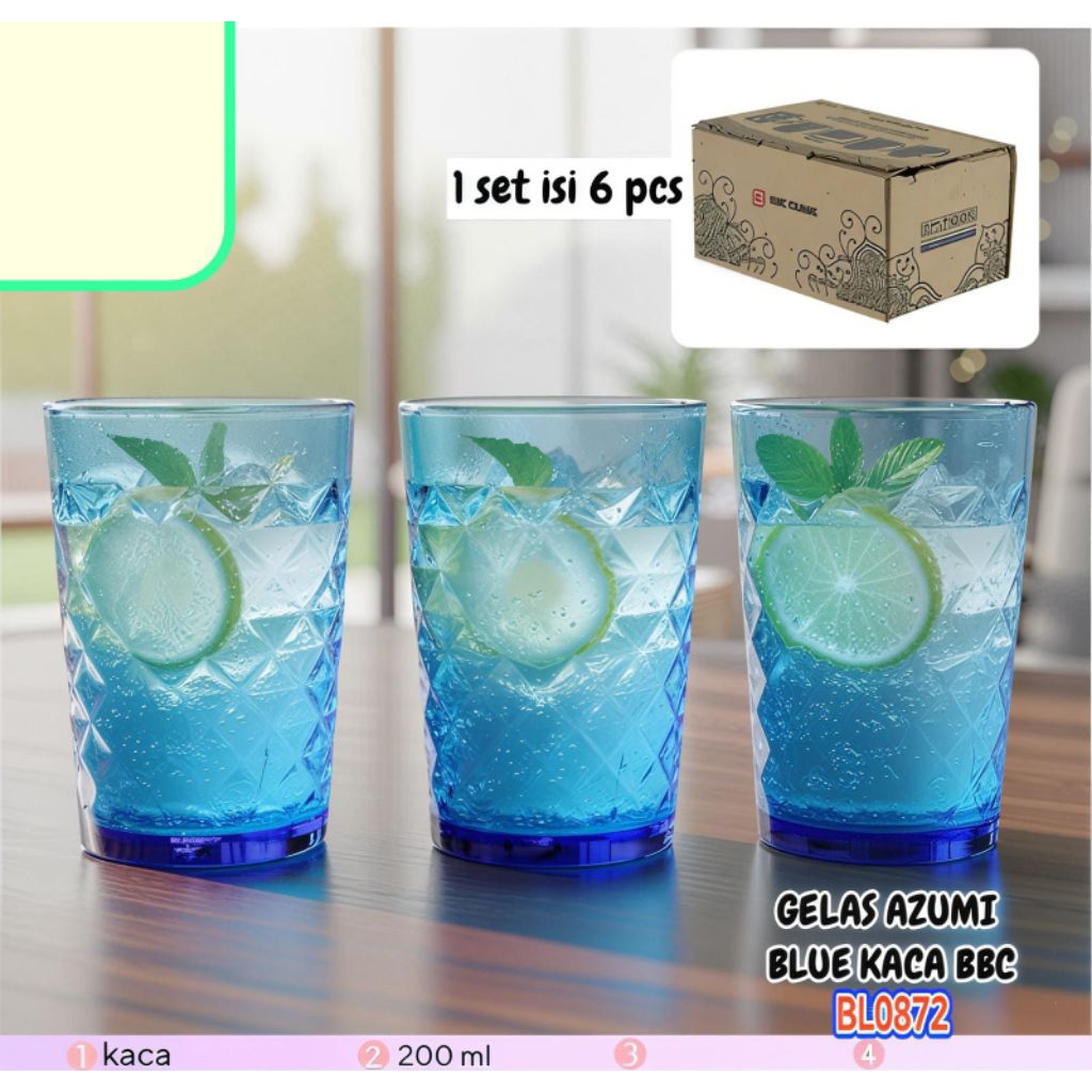 GELAS AZUMI BIRU KACA ISI 6 PCS