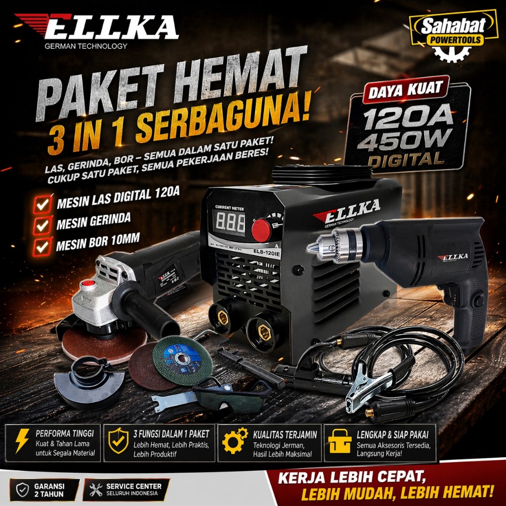PAKET HEMAT 3 IN 1Bor dan Gerinda Mesin Bor Listrik Gerinda dan Mesin Las MMA 450 Watt