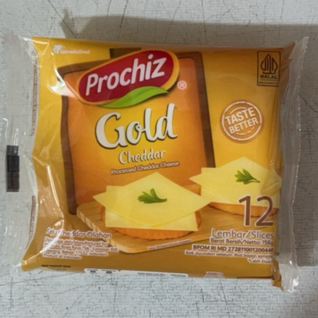 Keju Cheddar Lembaran Prochiz Gold Slices - 2 Lembar, Praktis untuk Cemilan dan Makanan Ringan
