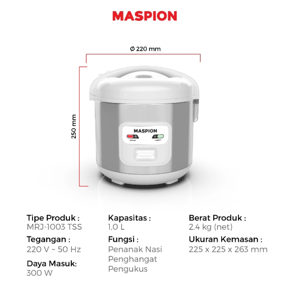 Maspion Rice Cooker Magic Com 1 Liter MRJ-1003 TSS