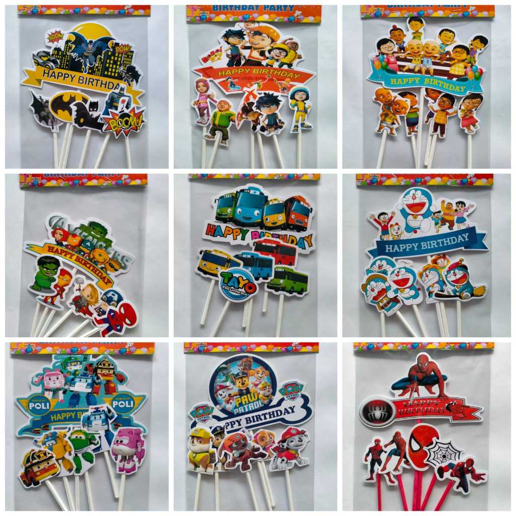 (Sunparty) Cake Topper Tusuk loli Karakter Anak Hiasan Kue Ulang Tahun Lucu