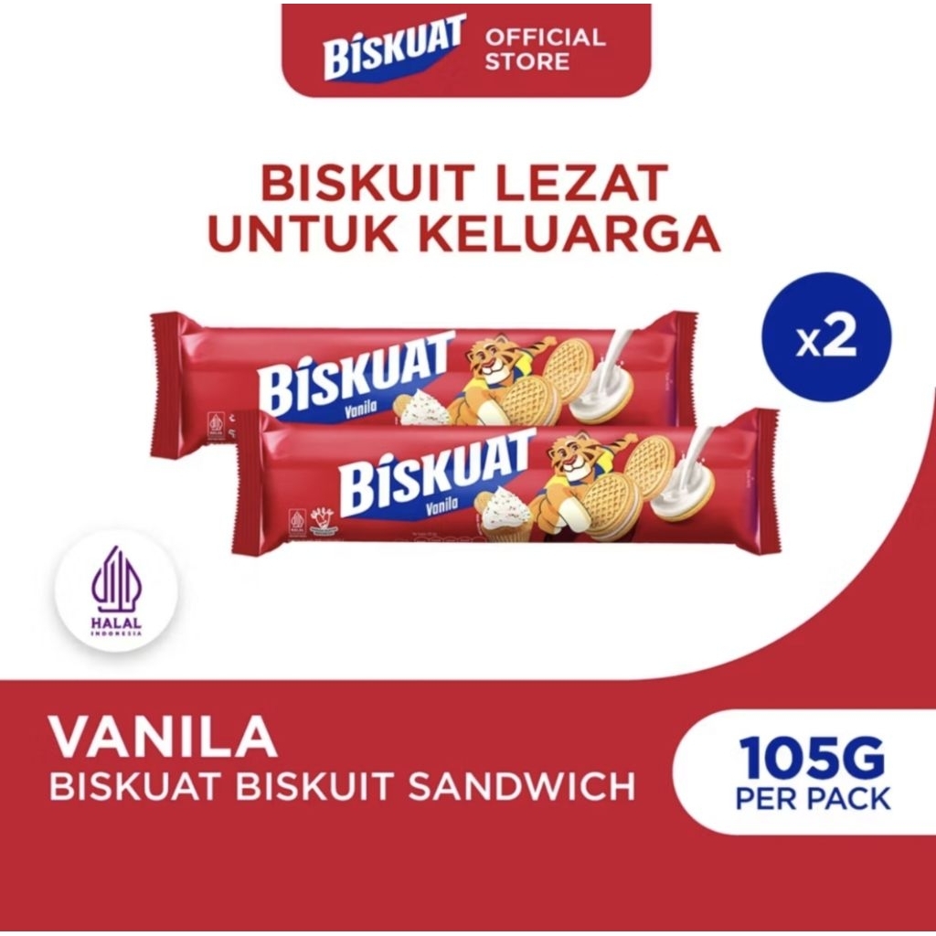 Biskuat Biskuit Sandwich Vanila Strawberry 105g - Renyah, Manis, Energi