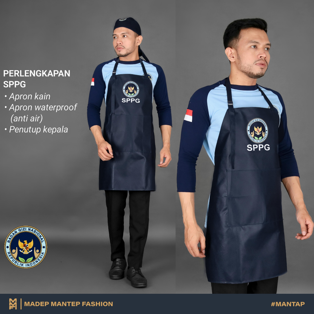 Celemek Apron Dapur MBG SPPG BGN Badan Gizi Nasional Terbaru Apron Anti Air Waterproof MBG SPPG MMF