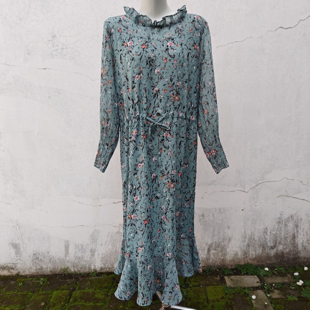 LD 95 JEAN dress sifon Korea motif bunga