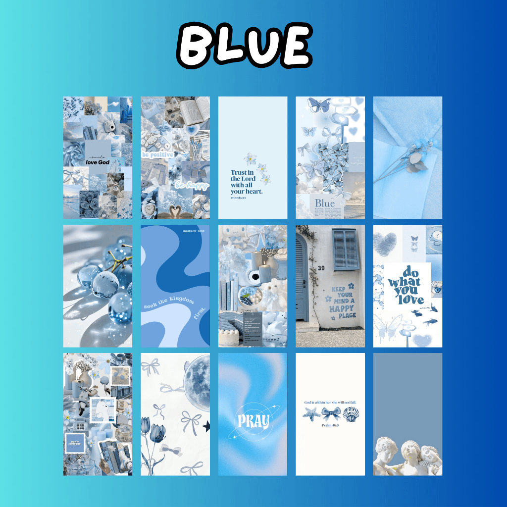 (ISI 16) AESTHETIC WALL DECOR  FREE PEREKAT | POSTER DINDING KAMAR MURAH A5 TEMA BLUE BIRU