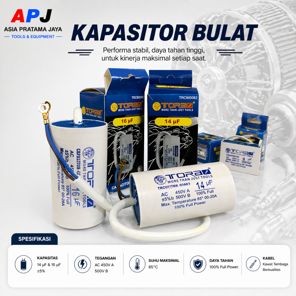 KAPASITOR tora 12UF 14UF 450V BULAT ORIGINAL / CAPACITOR SAN EI 12 UF 450 V TABUNG / KAPACITOR SE 12