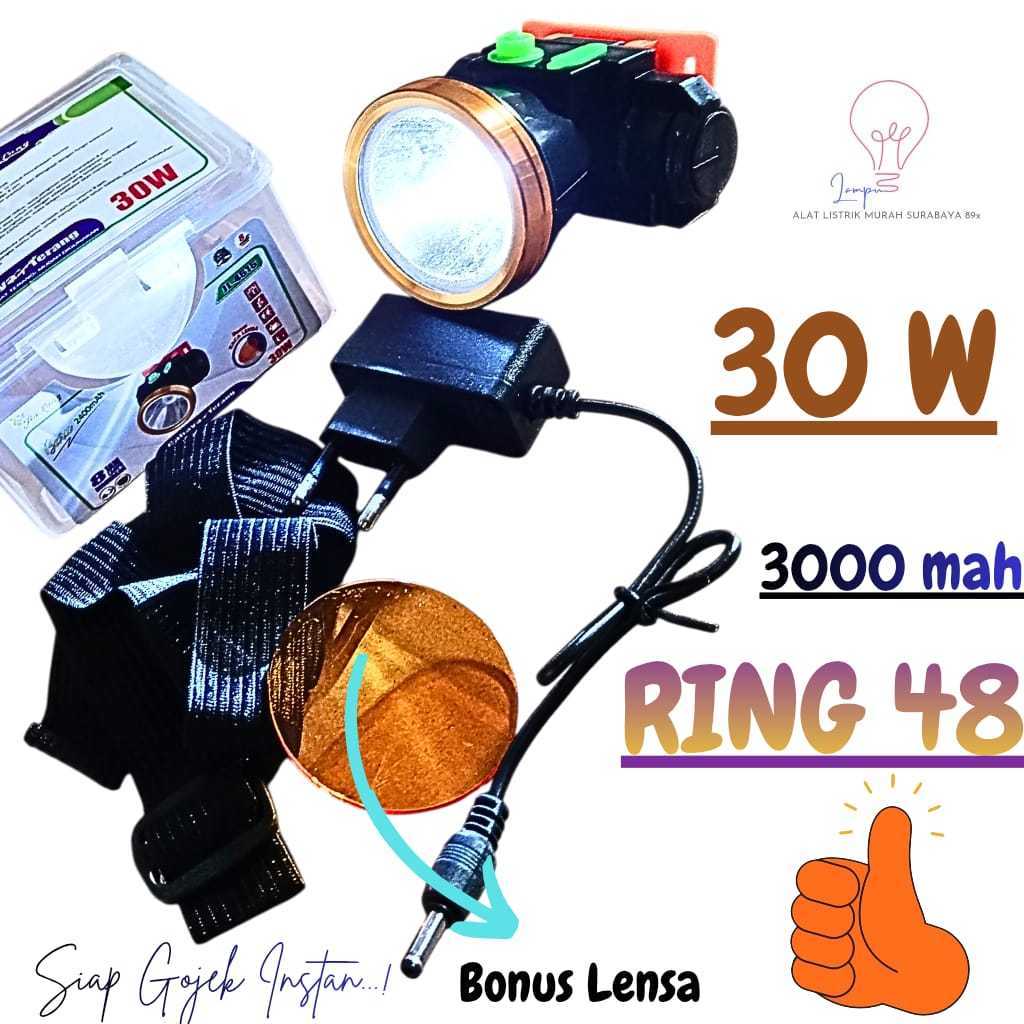 Senter Kepala LED Cas JL-4616 LED 30 Watt Rechargeable Headlamp Campingg