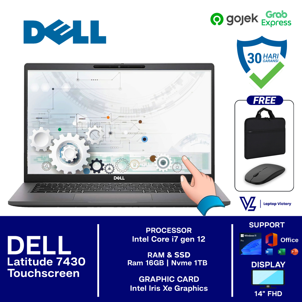 Laptop Bisnis Dell 7430 Touchscreen Intel Core i7 gen 12 | Layar 14 inch | Bonus Mouse dan Tas