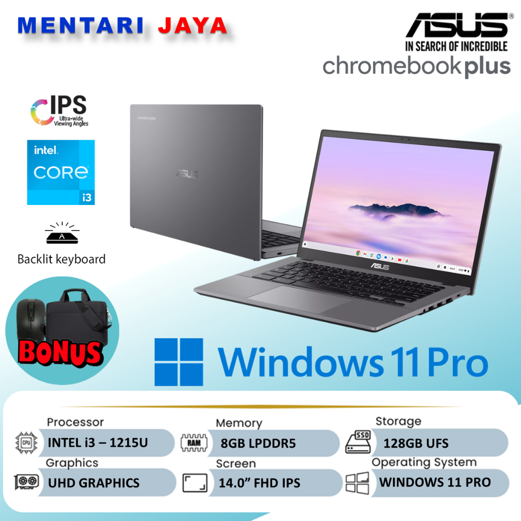 [GARANSI RESMI] ASUS Chromebook Plus CX34 - Intel i3 1215U 8GB 128GB Windows 11 Pro