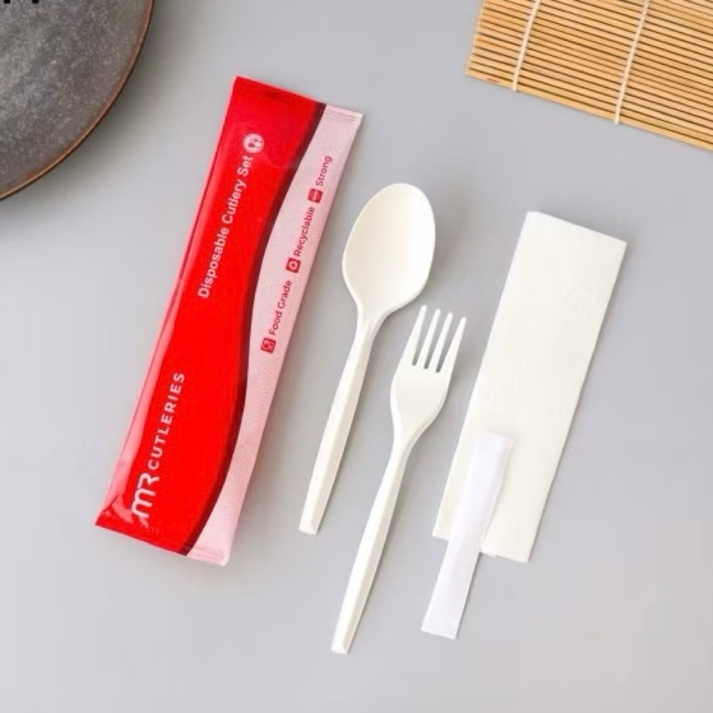 1pcs sendok garpu set plastik / set sendok garpu plastik premium / paket sendok garpu tissue tusuk g