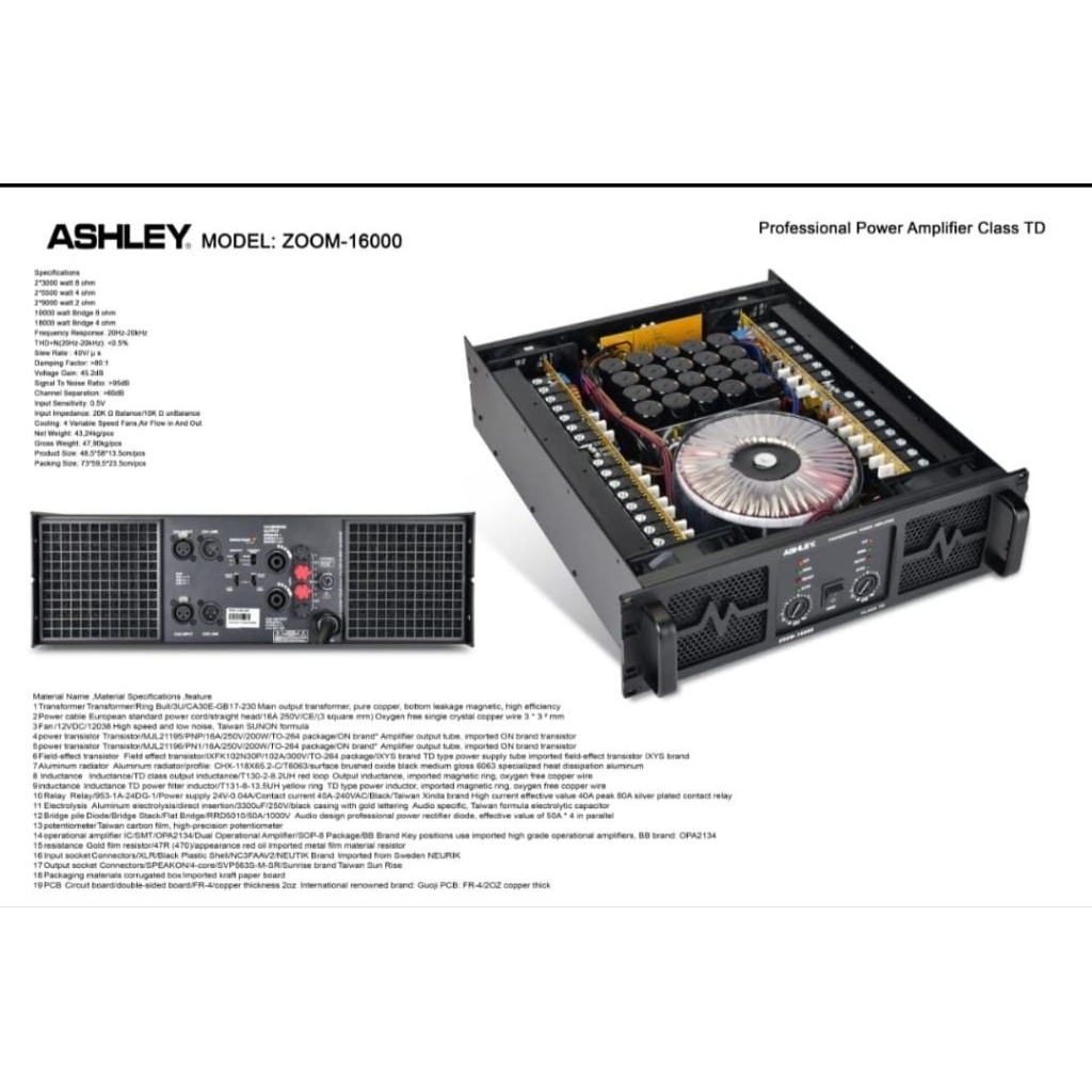 PROFESSIONAL POWER AMPLIFIER ASHLEY ZOOM 16000  / ZOOM-16000 / ZOOM-16000 CLASS TD