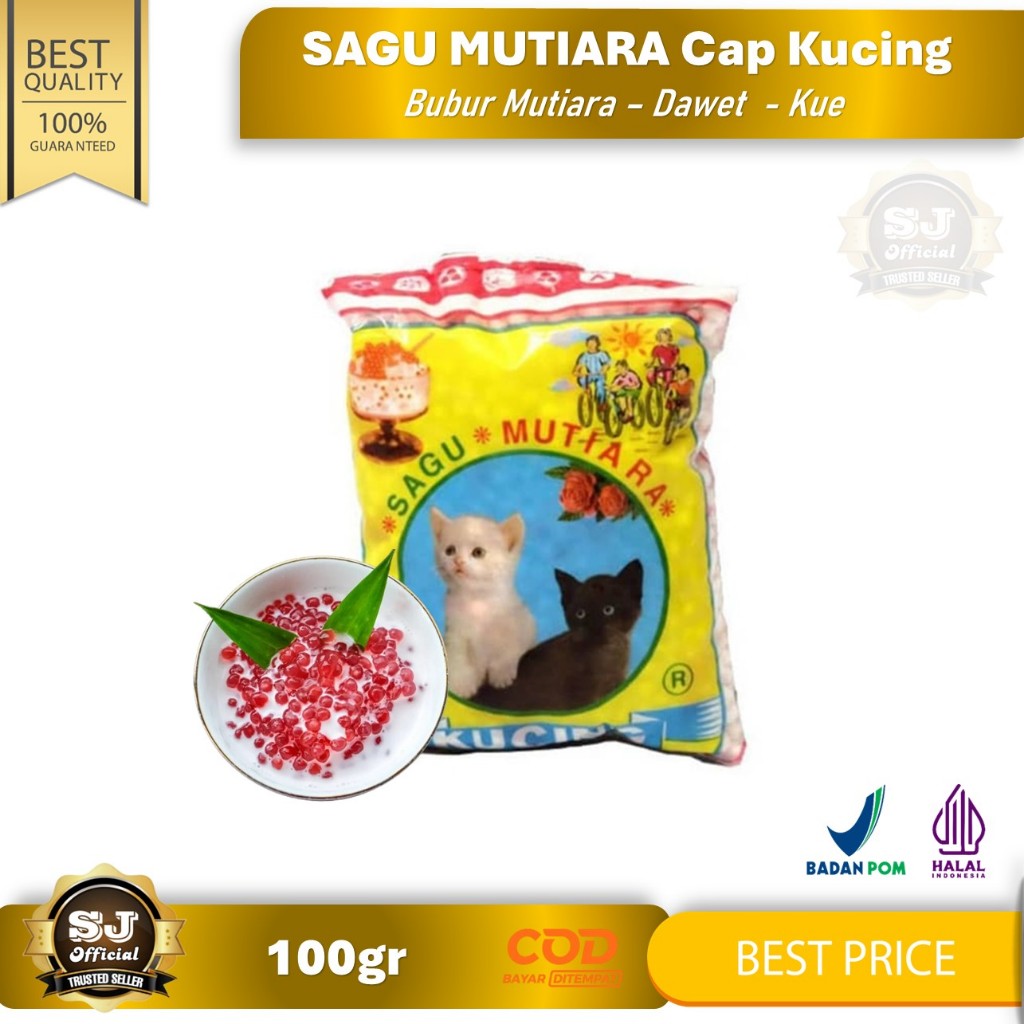 SAGU MUTIARA CAP KUCING 100gr - BEST SELLER Bahan Baku Bubur Mutiara