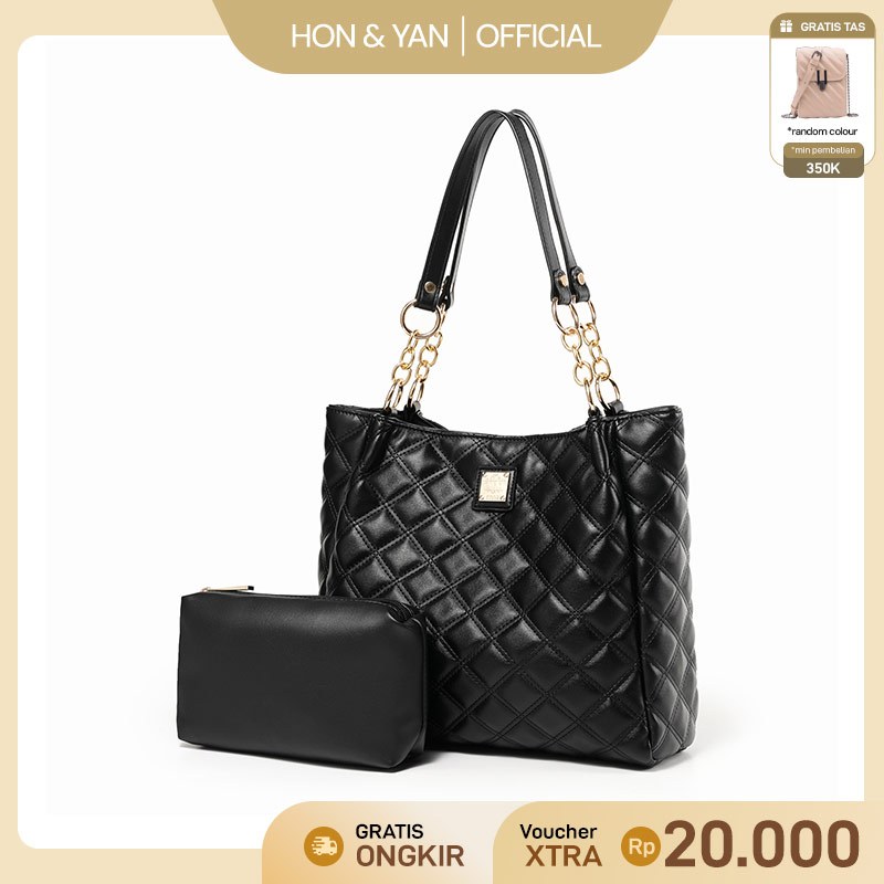 [FREE POUCH] HONYAN Tas Wanita Jia Totebag Resleting Wanita Import Tas Kuliah Kerja Kantoran Branded