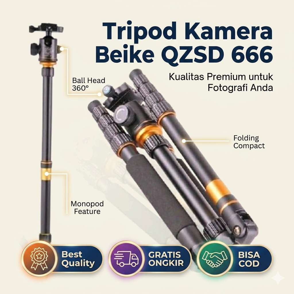 Tripod Beike QZSD-666 Q666 2in1 Monopod Ball Head DSLR Mirrorless Travel Kokoh Berkualitas Magic | T