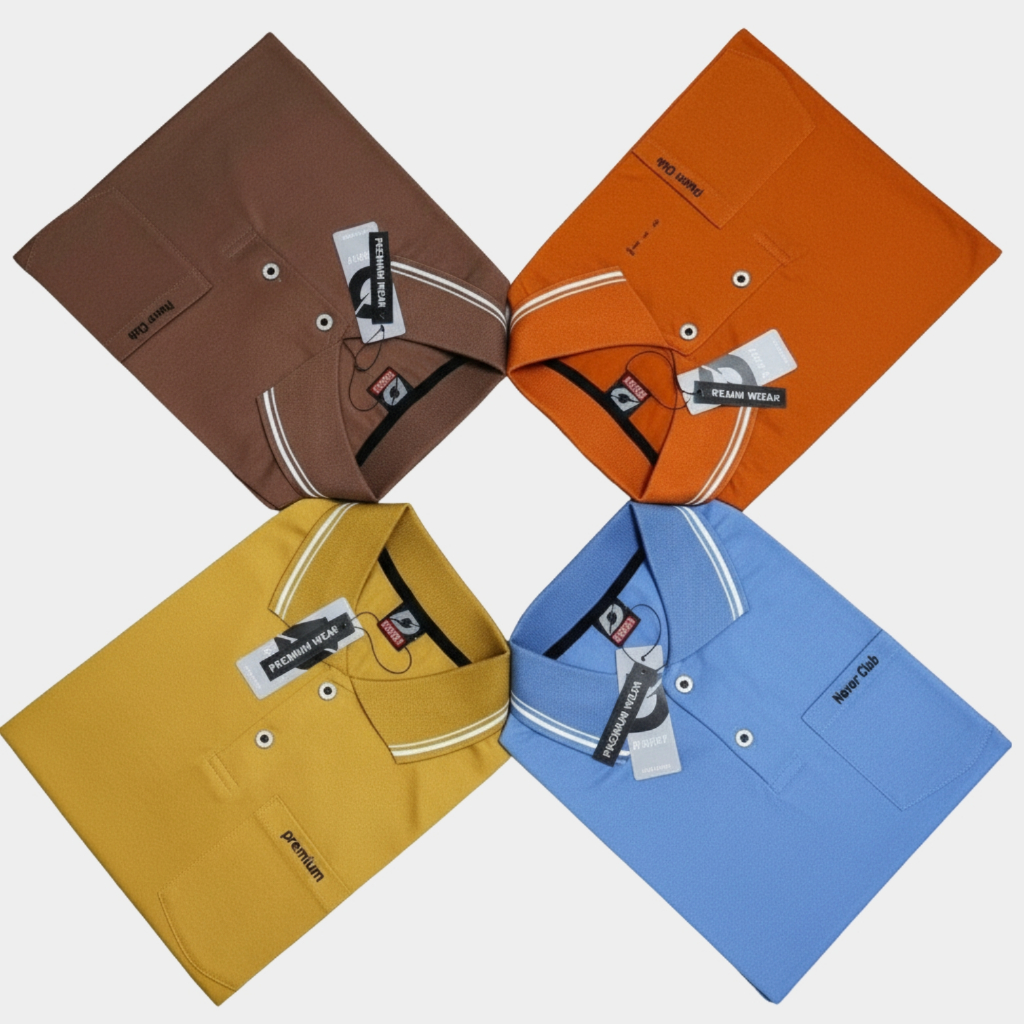 Promo Hemat 4Pcs Kaos Polo Pria Wanita Premium Berkantong | Polo Shirt Unisex Lis Kerah & Lengan | B