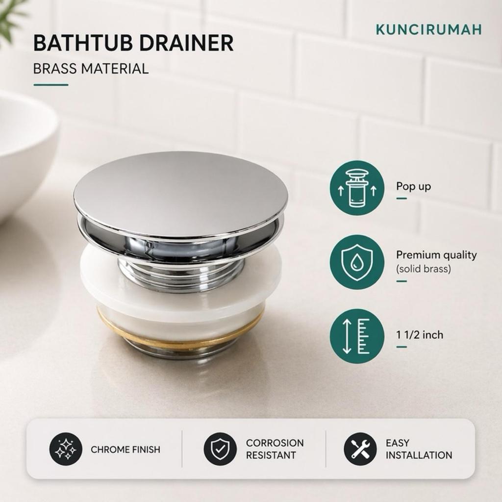 Bathtub tray kuningan Afur pop up Avur pencet drainer bath tub chrome Tutup bak mandi besar